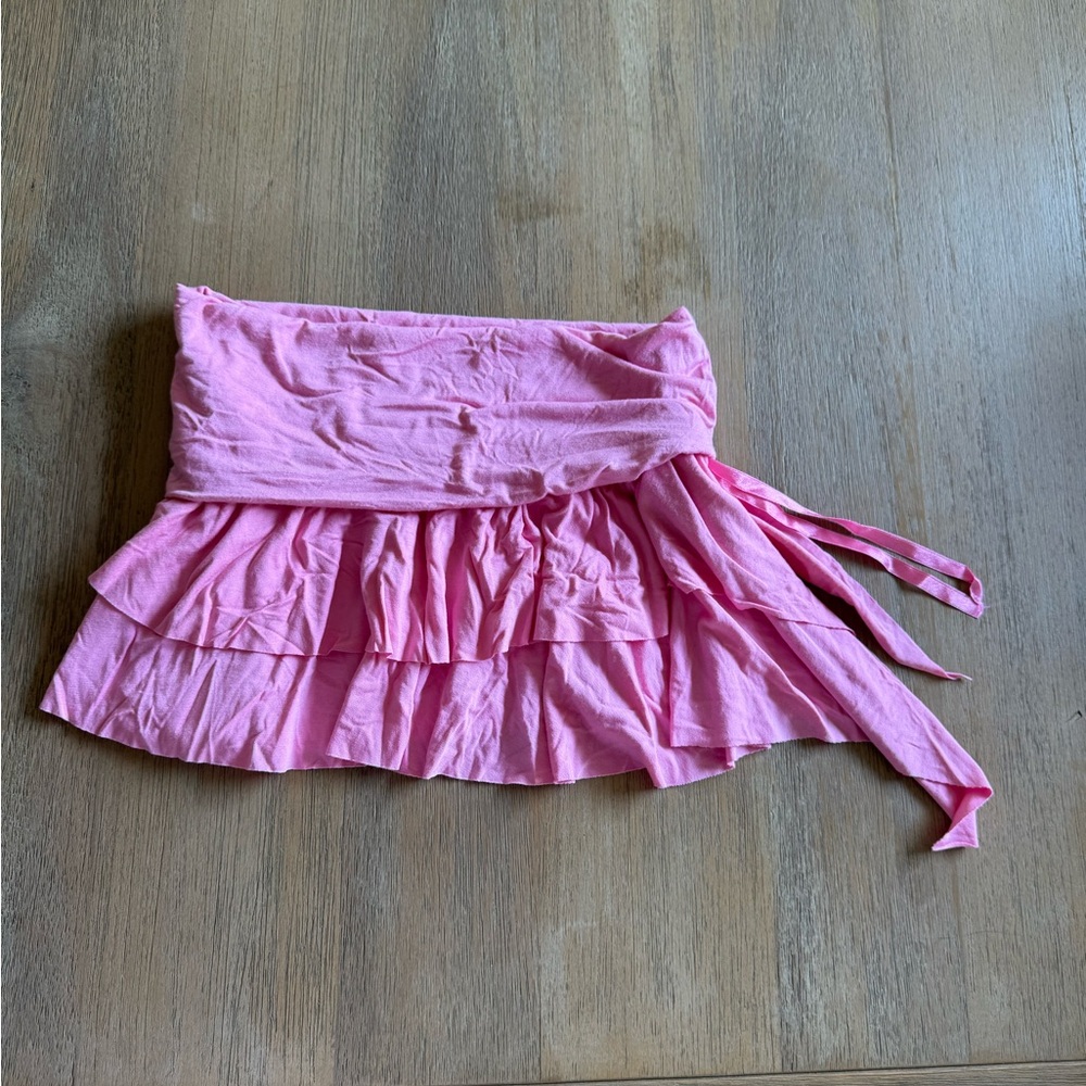 Bebe Pink Ruffled Tie Front Mini Skirt